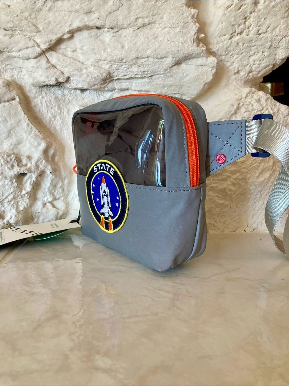 NWT State Lorimer kids fanny pack/sling bag w/ playful astronaut rocket patch